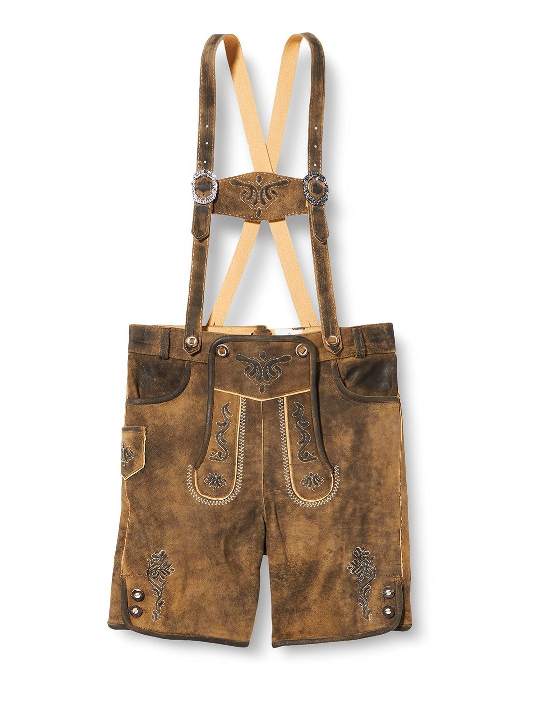 Isar-Trachten Jungen Kinderlederhose kurz Eiche braun Bestickt, Eiche (braun) mit Träger, 68 Eiche (