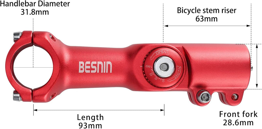 BESNIN Fahrrad Vorbau,Radfahren MTB Vorbau 0-90° 31.8MM OR 25.4MM 60/93/100mm Mountainbike Lenker Vo