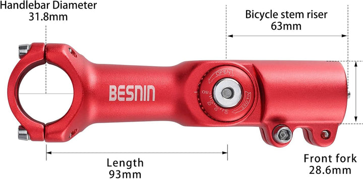 BESNIN Fahrrad Vorbau,Radfahren MTB Vorbau 0-90° 31.8MM OR 25.4MM 60/93/100mm Mountainbike Lenker Vo