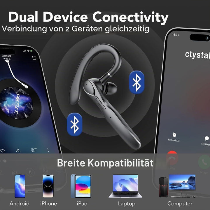 FAMOO Bluetooth Headset, Kabelloses Headset mit Noise Cancelling Mikrofon CVC8.0, Bluetooth V5.3 Kop