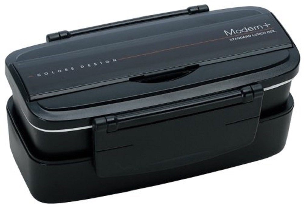 SKATER Japanische Moderne und traditionelle Bento-Lunchbox, 2 Ebenen, 900 ml, Essstäbchen Schwarz, S