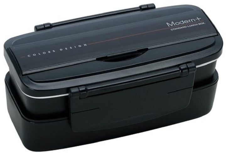 SKATER Japanische Moderne und traditionelle Bento-Lunchbox, 2 Ebenen, 900 ml, Essstäbchen Schwarz, S