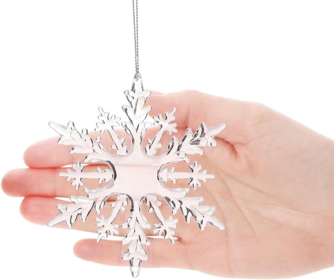 com-four® 12x Deko Anhänger Schneeflocken - Transparente 10 cm Schneeflocken-Anhänger mit Aufhängesc