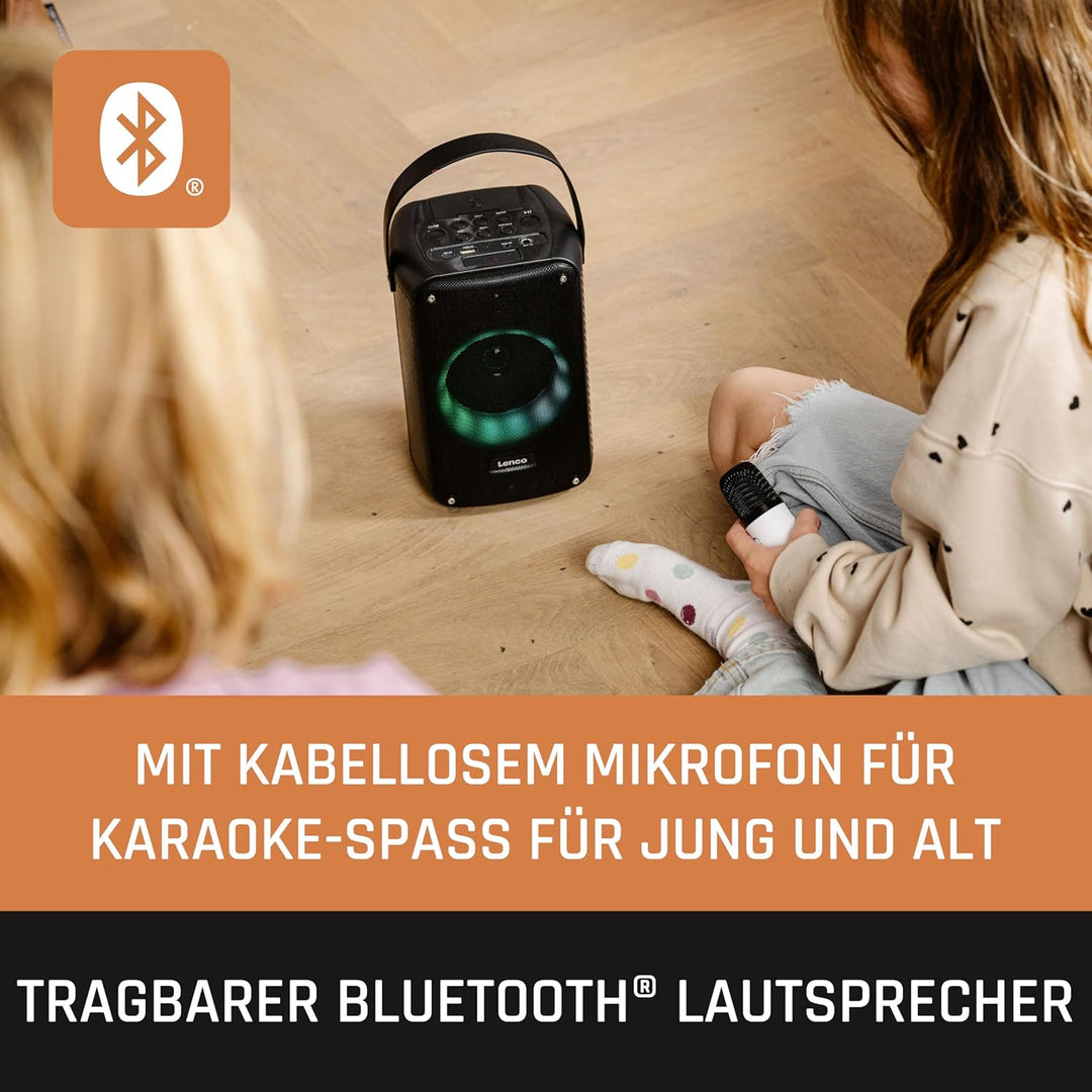 Lenco BTC-060BK - Karaoke-Set mit Bluetooth®, wiederaufladbarem Akku, drahtlosem Karaoke-Mikrofon un