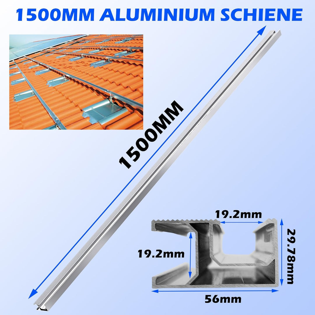 Warmfay Solarmodul Halterung Ziegeldach, 1500MM Lange Profilschienen Dachhaken Photovoltaik Dachzieg