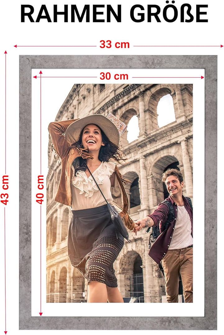 Doppelpack (2er Set) Bilderrahmen 30x40 cm, Grau/Beton, stabiles MDF-Holz Rahmen, bruchsicherem Plex