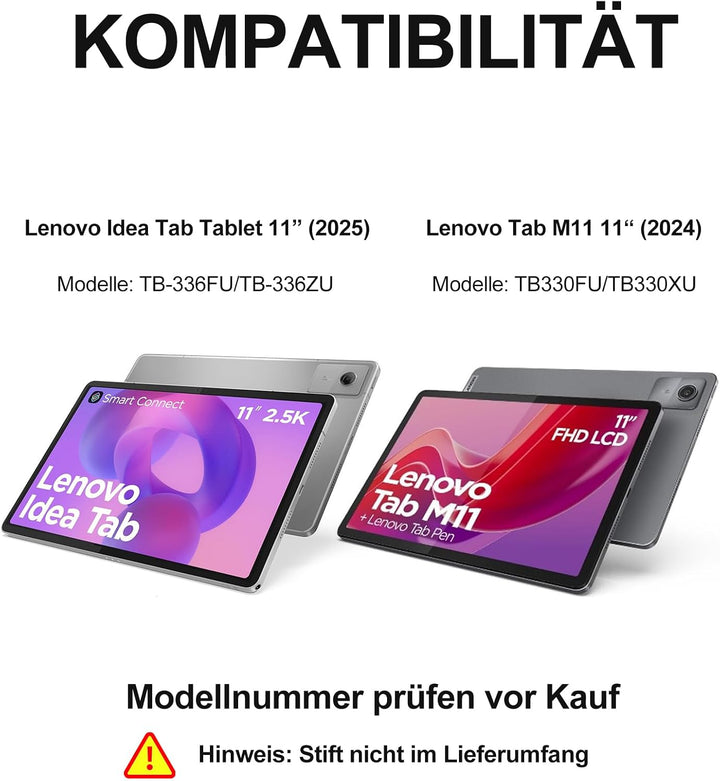 Tastatur Hülle für Lenovo Idea Tab 11 Zoll 2025/K11 Gen 2, Mit kabelloser Bluetooth-Tastatur mit bel