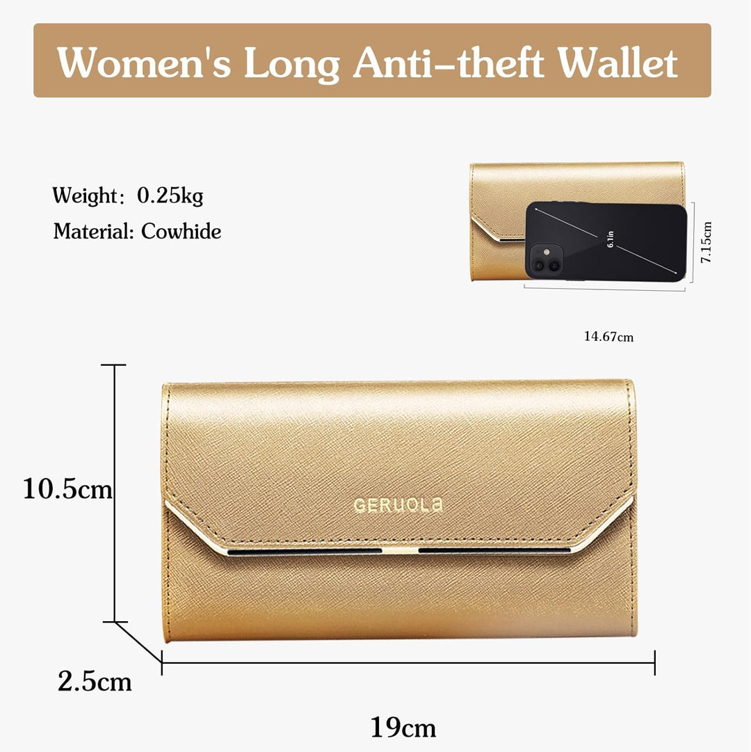 Geldbeutel Damen Leder Geldbörse RFID Schutz Large Portemonnaie Minimalistisch Lange Brieftasche Gol