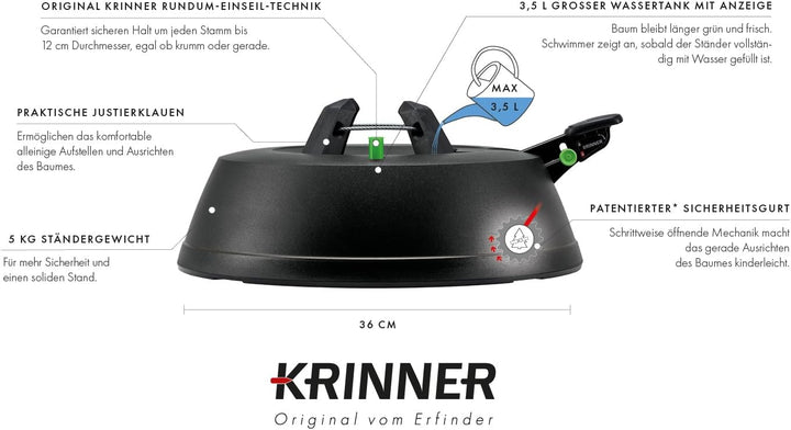 KRINNER Recycling Weihnachtsbaum Christbaumständer Green Line M Schwarz 36cm inkl. Fusspedal-und Ein