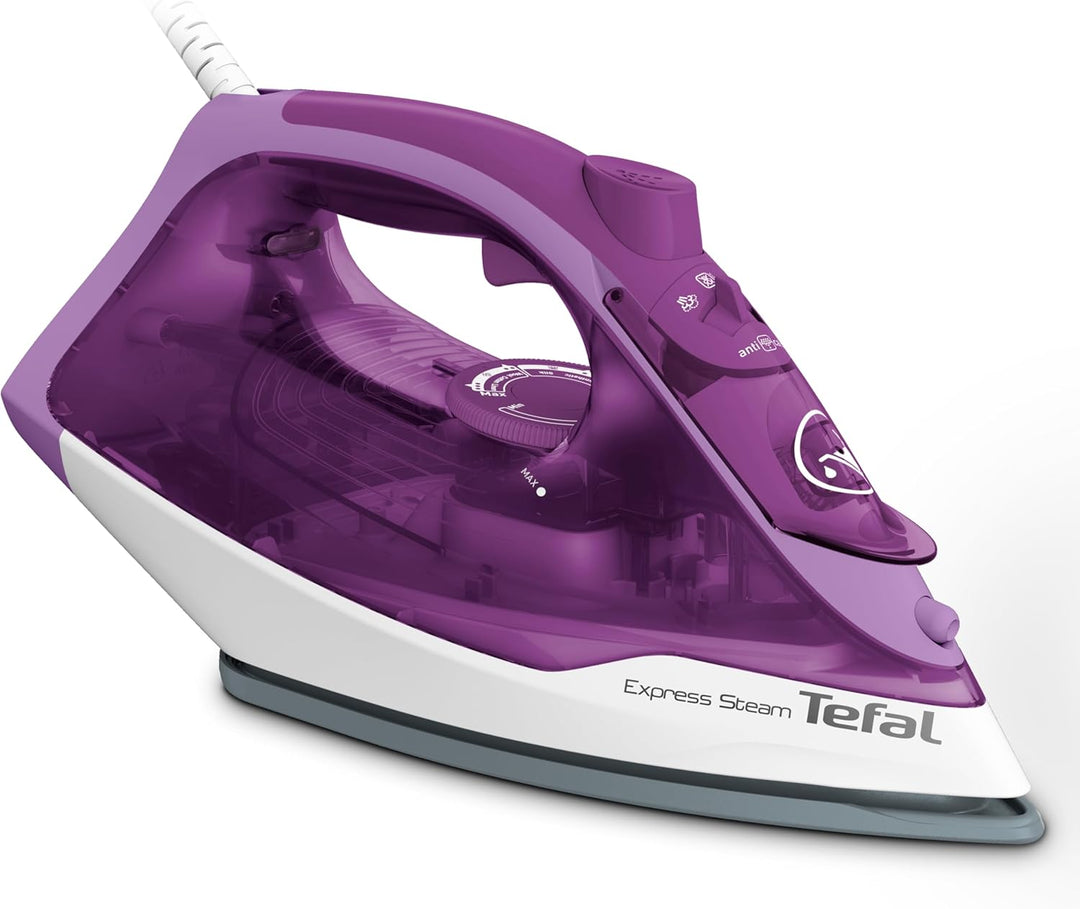 Tefal FV2836 Dry & Steam Iron Ceramic Soleplate 2400 W Purple White