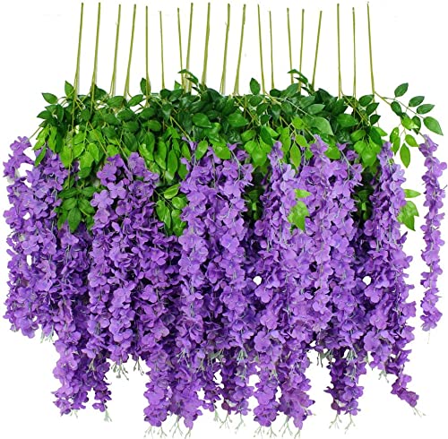 HanYun 12 Stück Künstliche Glyzinien Blumen, künstliche Glyzinie, Fake Wisteria Vine Kunstpflanzen H