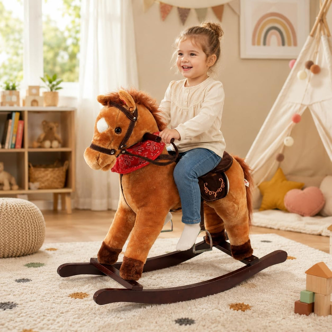 Bayer Chic 2000 Schaukelpferd Cowboy mit Sound Plüsch Schaukeltier braun | Plüsch-Schaukeltier mit S