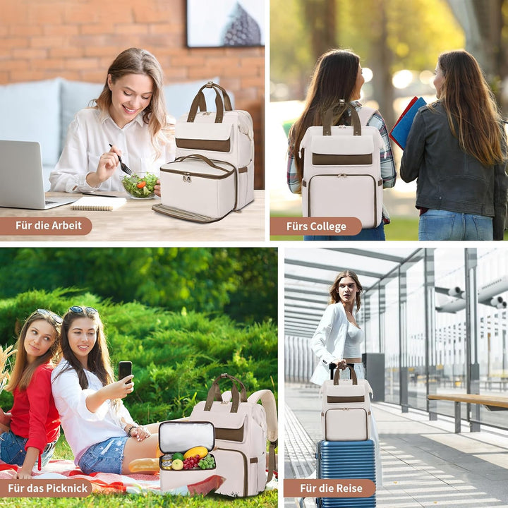 BERTASCHE Lunch Rucksack, Laptop Rucksack Damen 15,6 Zoll mit Isoliertes Kühltasche, 2-in-1-Arbeitsr
