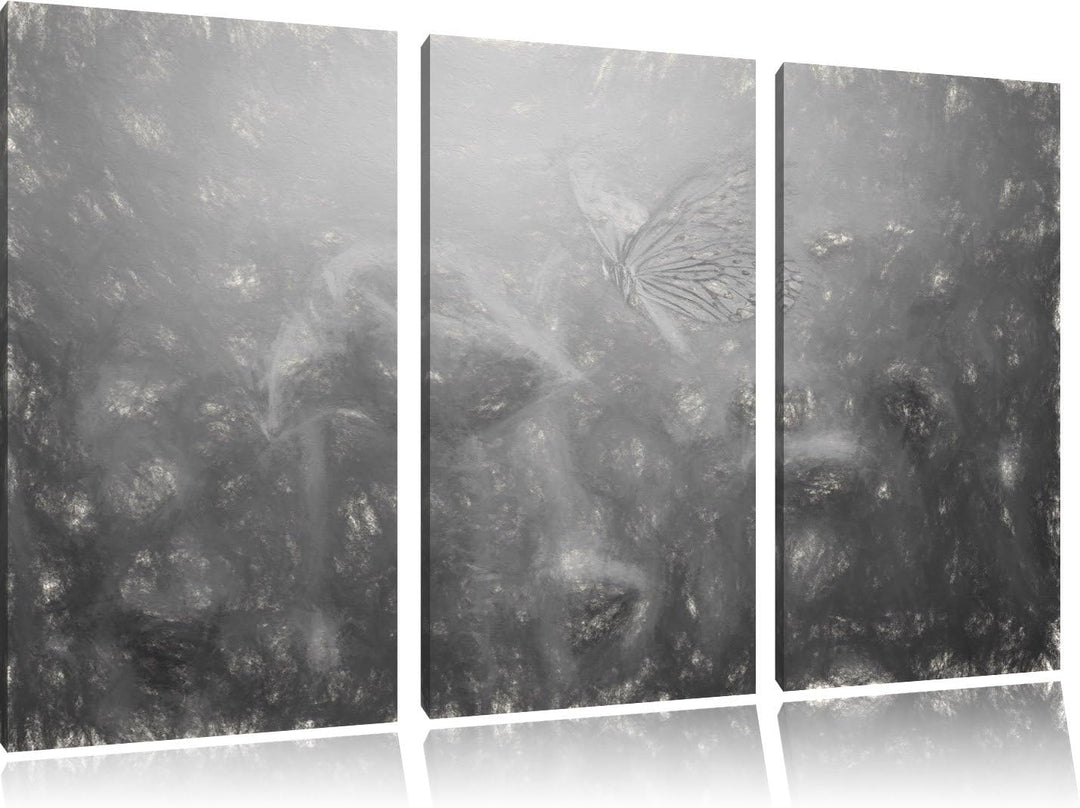 Pixxprint Mohn und Schmetterling Kunst / 3-Teilig/Gesamtmass 120cm Leinwandbild bespannt auf Holzrah