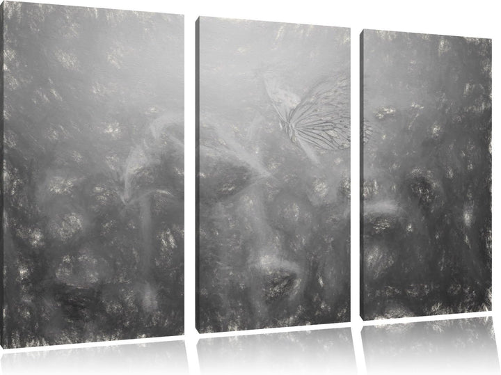Pixxprint Mohn und Schmetterling Kunst / 3-Teilig/Gesamtmass 120cm Leinwandbild bespannt auf Holzrah