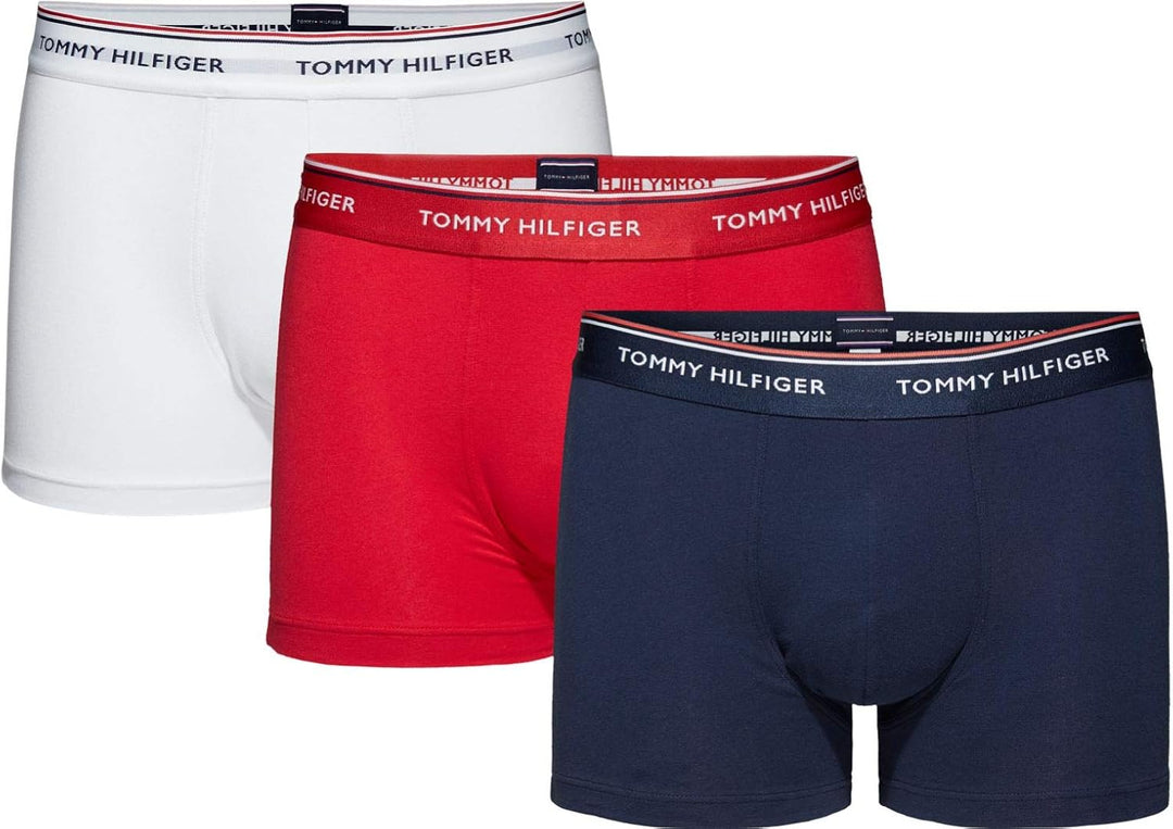 Tommy Hilfiger Herren 3er Pack Boxershorts Trunks Unterwäsche L Weiss, Tango, Peacoat, Schwarz, L We