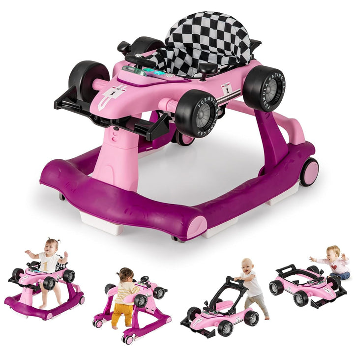 GOPLUS 4 in 1 Baby Lauflernhilfe, Lauflernwagen höhenverstellbar mit Licht &amp; Musik, Baby Walker Auto