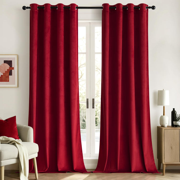 Woaboy Samtvorhänge Verdunkelungsvorhang Gardinen mit Ösen 140x225 cm Rot | Vorhänge Samt Blickdicht