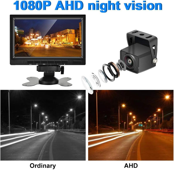 CAMECHO Rückfahrvideosystem mit Dual Rückfahrkamera,7 Zoll Monitor 2 Split-Bildschirm,Wasserdicht Na
