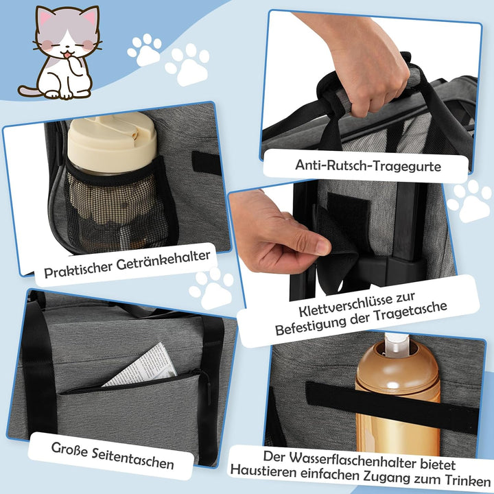 COSTWAY Transportbox Katze, Hunde Tragetasche Mobil, Transporttasche mit Teleskopgriff & Rädern & kl