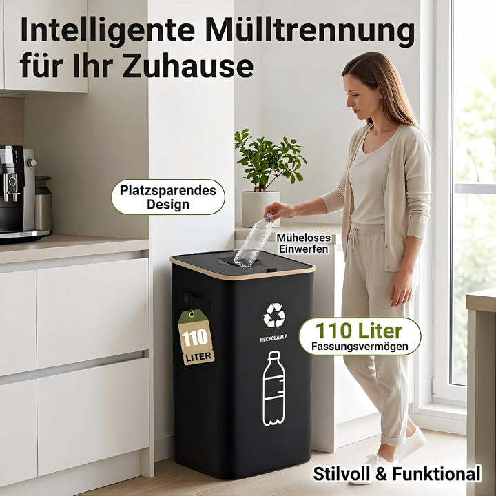 Pfandflaschen Sammelbehälter 110L, Pfandbehälter &amp; Flaschensammler Leergut, Mülleimer Küche gross, M