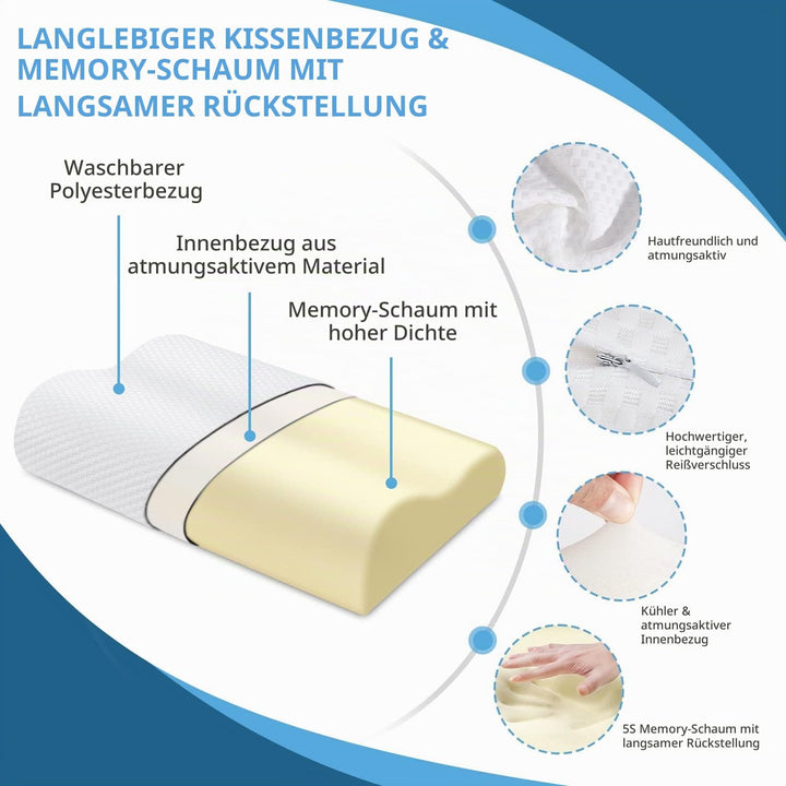 Findigit Gesundheitskissen, Memory Foam Kopfkissen, Orthopädisches Nackenstützkissen für Seiten- und