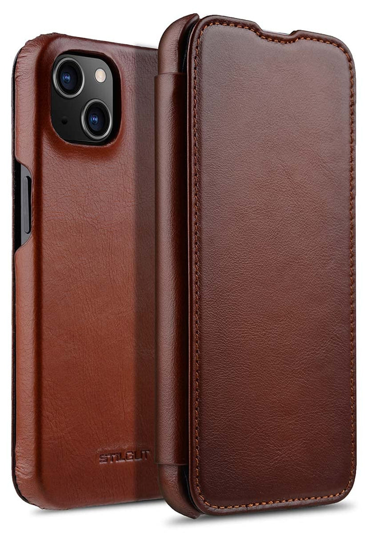 STILGUT Book Case kompatibel mit iPhone 13 (6.1“) Hülle aus Leder zum Klappen, Klapphülle, Handyhüll