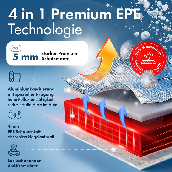 WALSER Premium Hagel- &amp; Hitzeschutz Abdeckplane Auto, Auto Hagelschutzplane EPE Sun Protect - reduzi