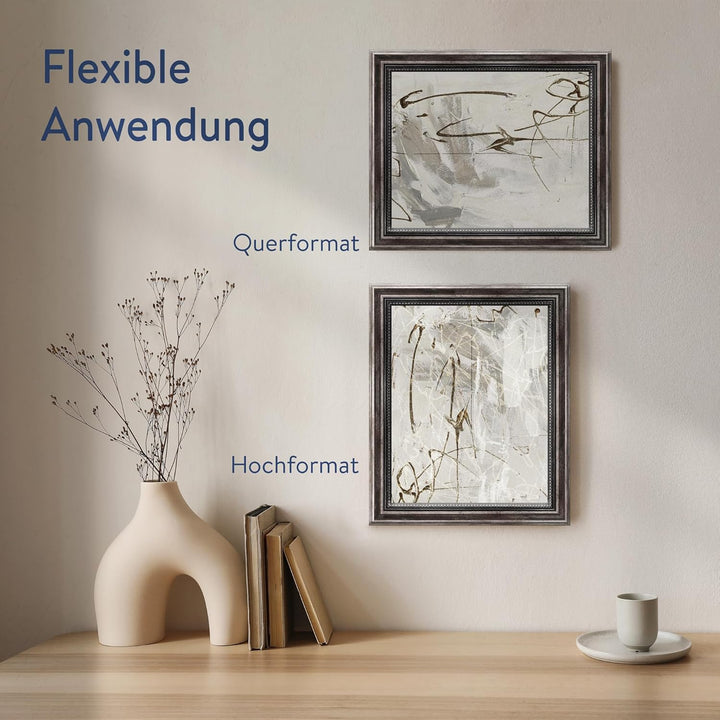 WANDStyle Bilderrahmen Metall-Optik 24x30 cm aus Holz im Barock-Stil zum Aufhängen, Fotorahmen Made