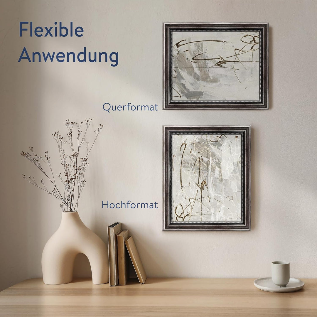 WANDStyle Bilderrahmen Metall-Optik 20x30 cm aus Holz im Barock-Stil zum Aufhängen, Fotorahmen Made