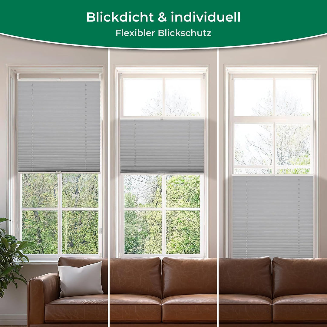 Allesin Plissee ohne Bohren Plissees Klemmfix Hellgrau 35x110cm(BxH), Plisseerollo Faltrollo mit Kle