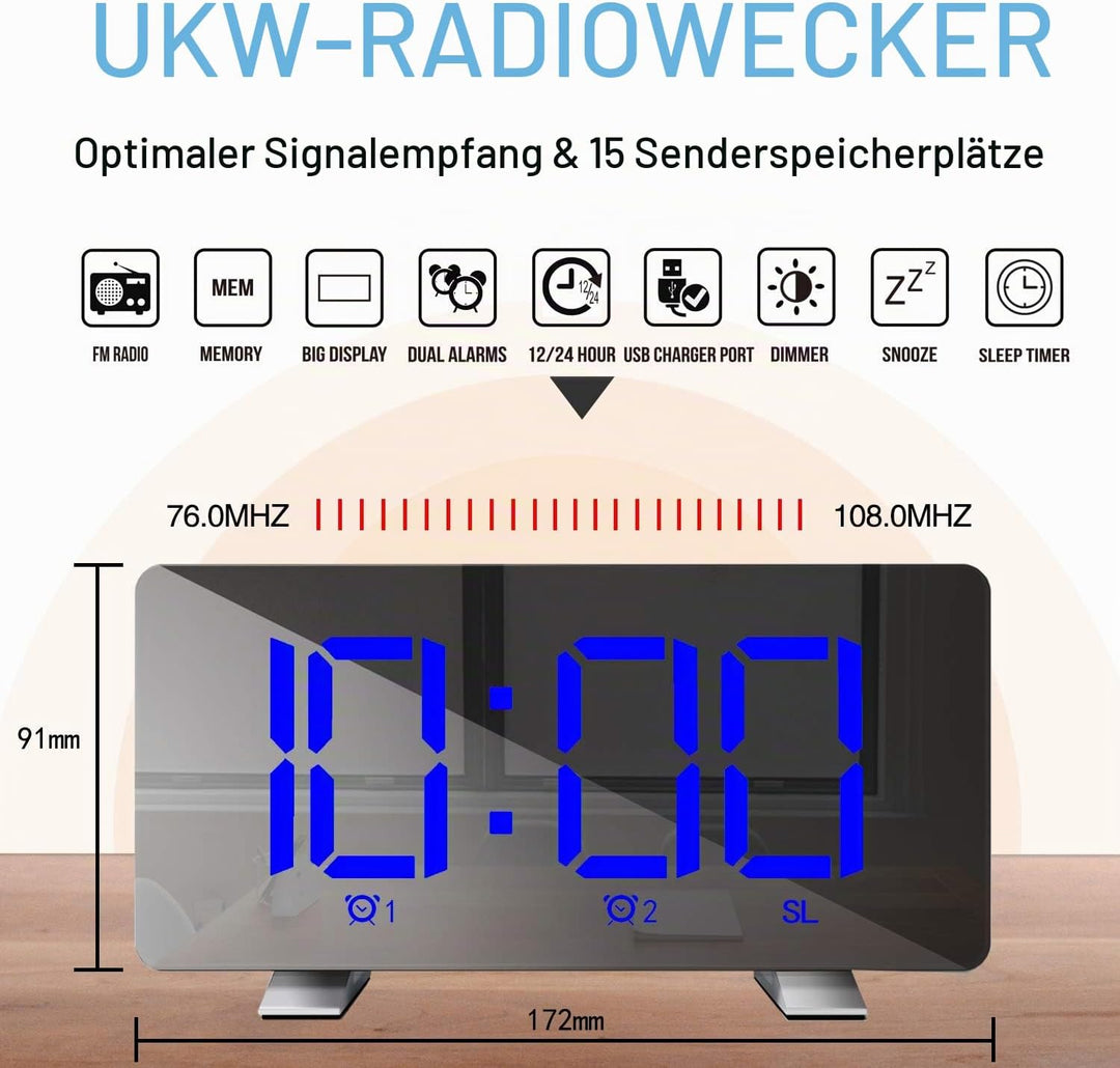 Lancoon Digitaler Radiowecker für das Schlafzimmer Einstellbare Helligkeit und Lautstärke Schlummern