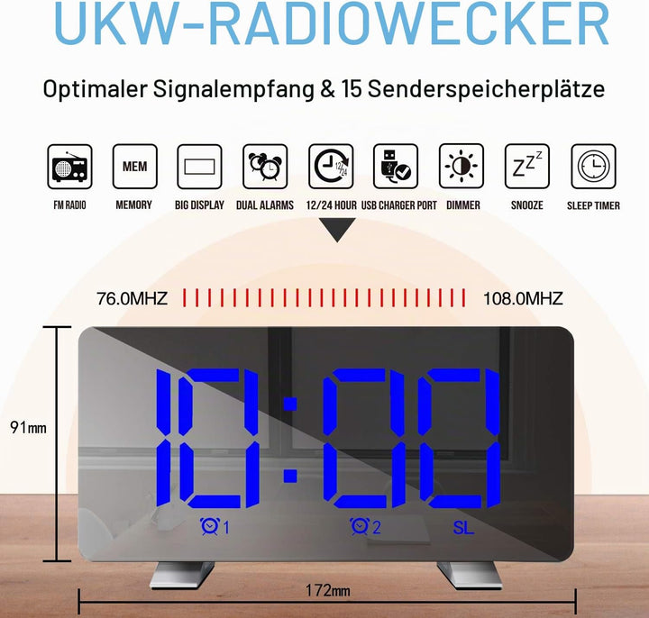 Lancoon Digitaler Radiowecker für das Schlafzimmer Einstellbare Helligkeit und Lautstärke Schlummern