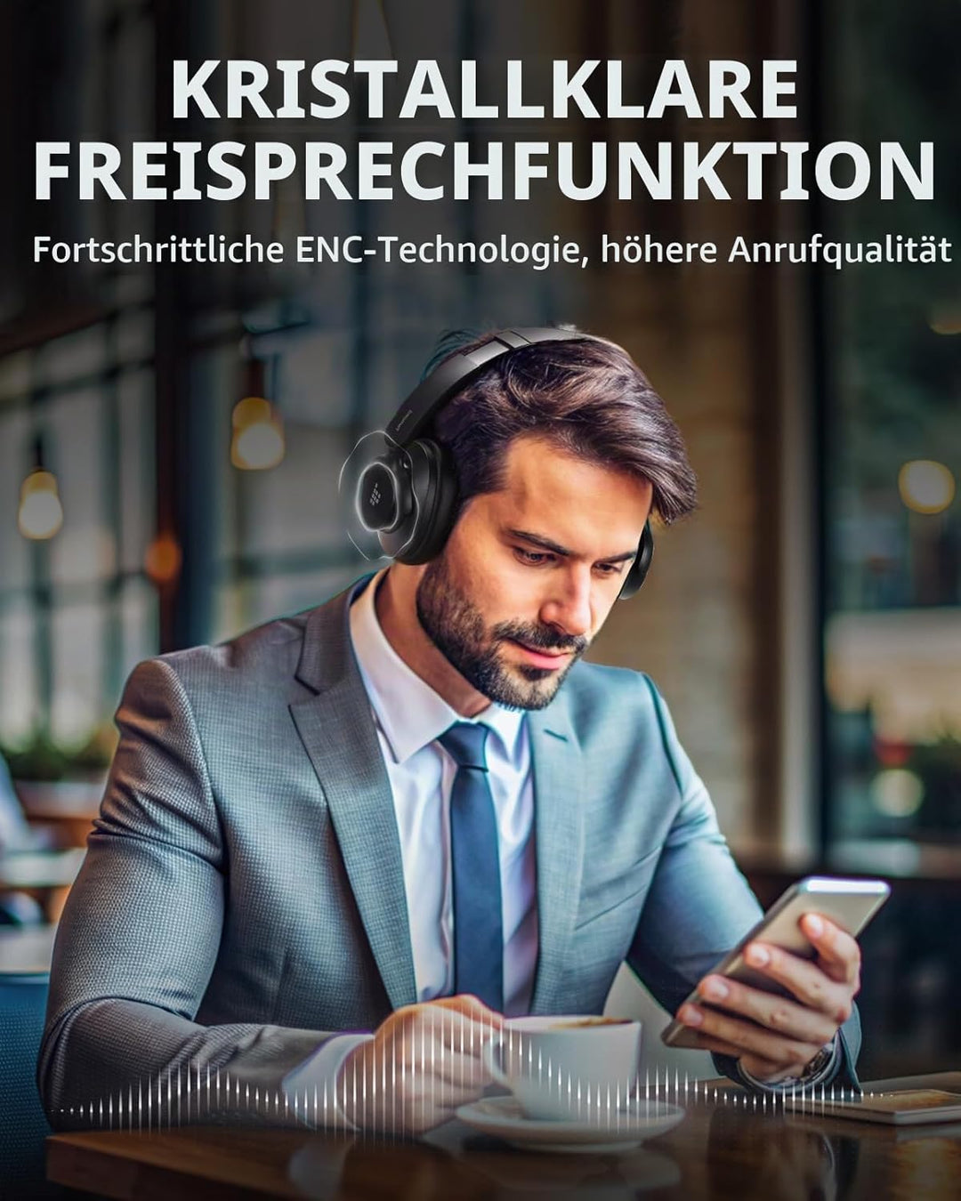Tronsmart Q20S Hybrid Noise Cancelling Kopfhoerer Kabellos, Over Ear Kopfhörer mit Mikrofon, Hi-Res-