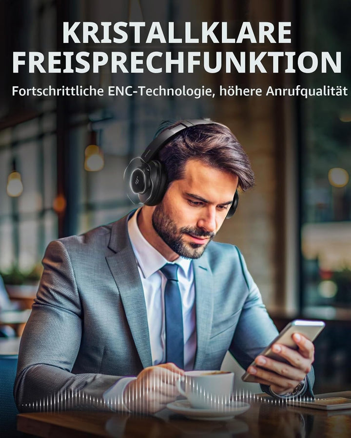 Tronsmart Q20S Hybrid Noise Cancelling Kopfhoerer Kabellos, Over Ear Kopfhörer mit Mikrofon, Hi-Res-