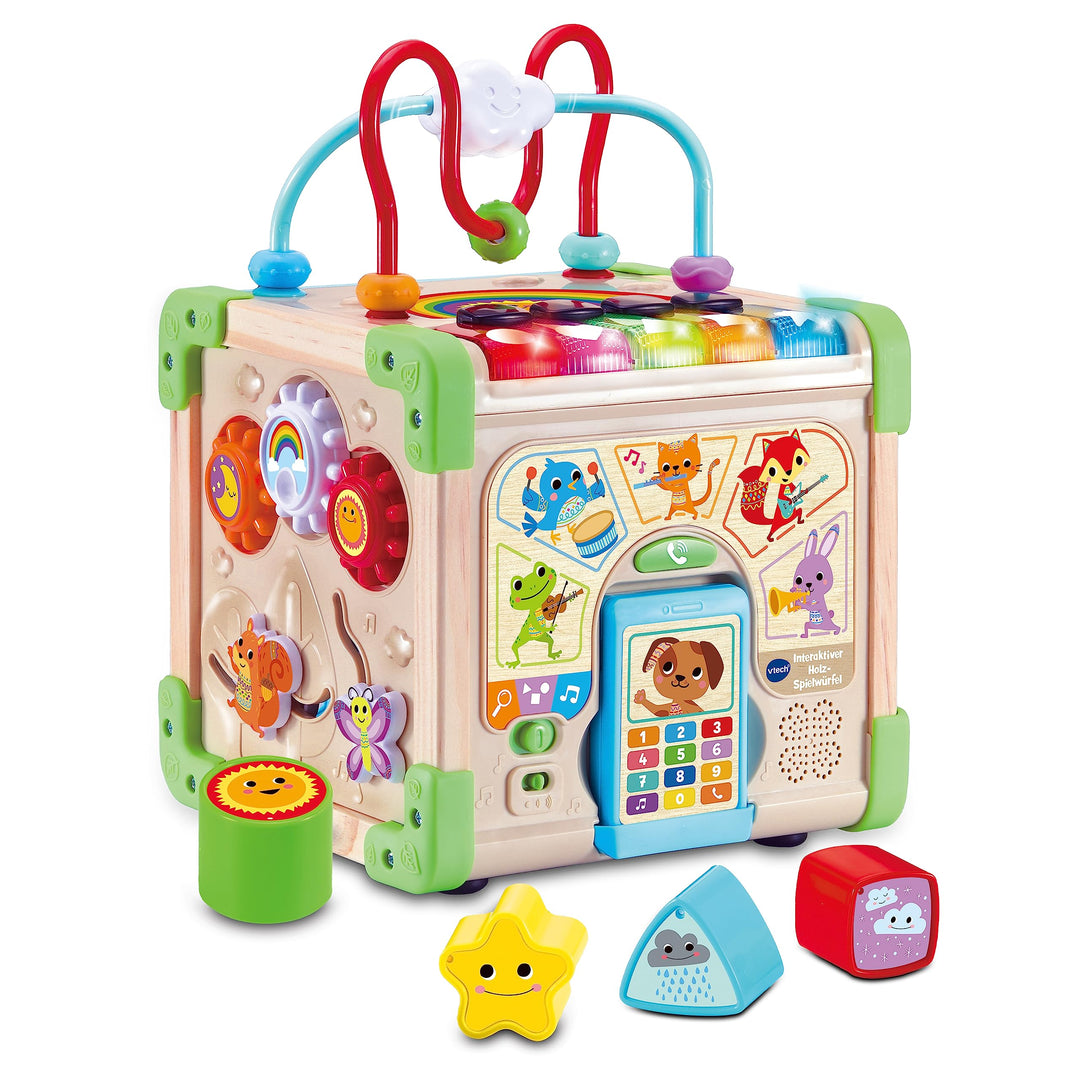 VTech Interaktiver Holz-Spielwürfel – Interaktiver Spielwürfel mit FSC®-zertifiziertem Holz – Mit ve