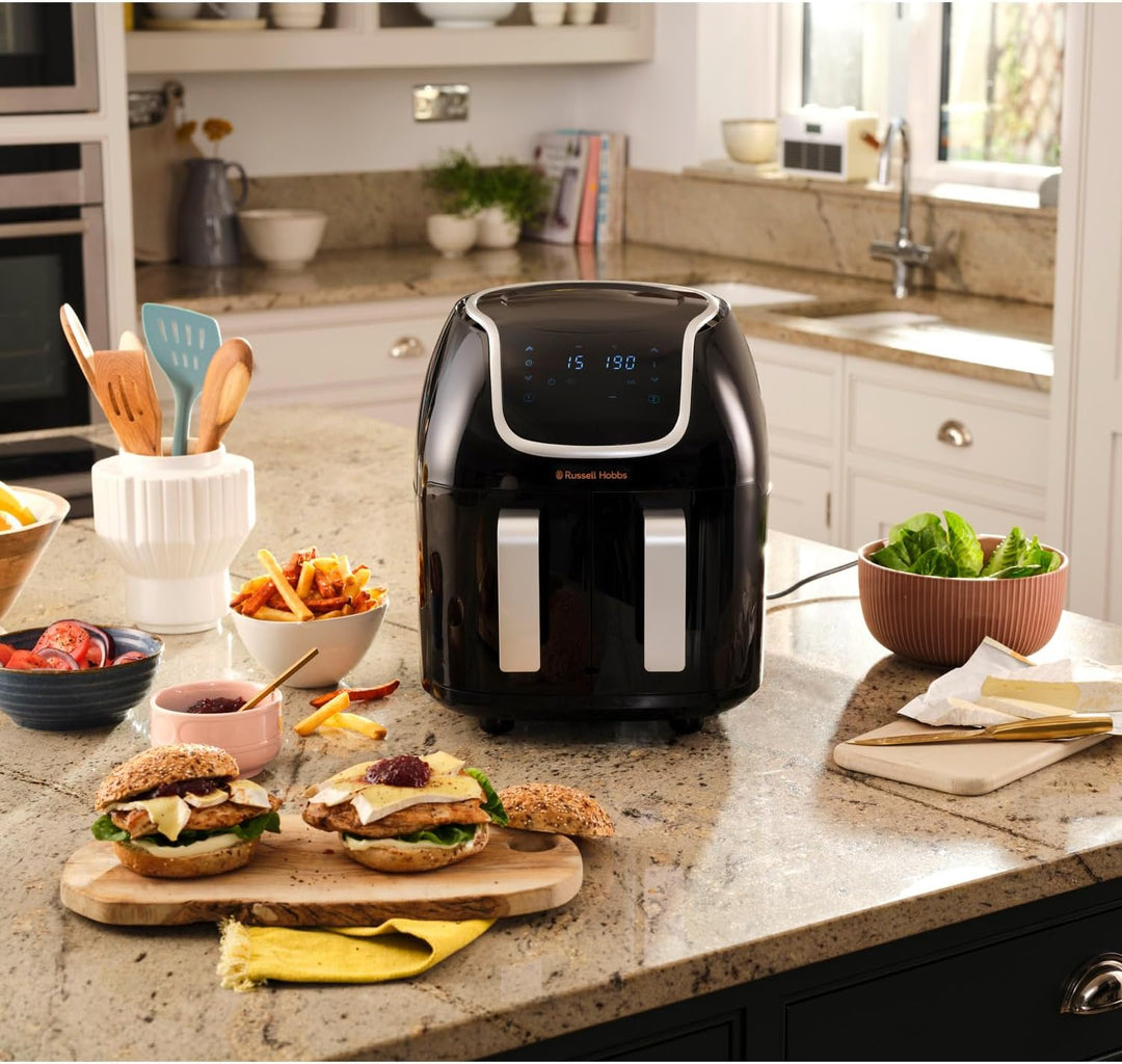 Russell Hobbs Heissluftfritteuse Doppelkammer [2 Fächer je 4,25l, nur getrennt nutzbar, Gesamtvolume
