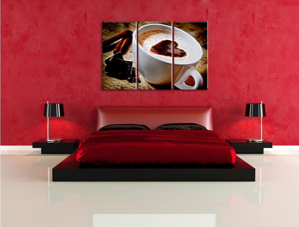 Pixxprint Kaffeetasse als Leinwandbild/Grösse: 3 Teilig (120x80 cm) cm/Wandbild/Kunstdruck/fertig be