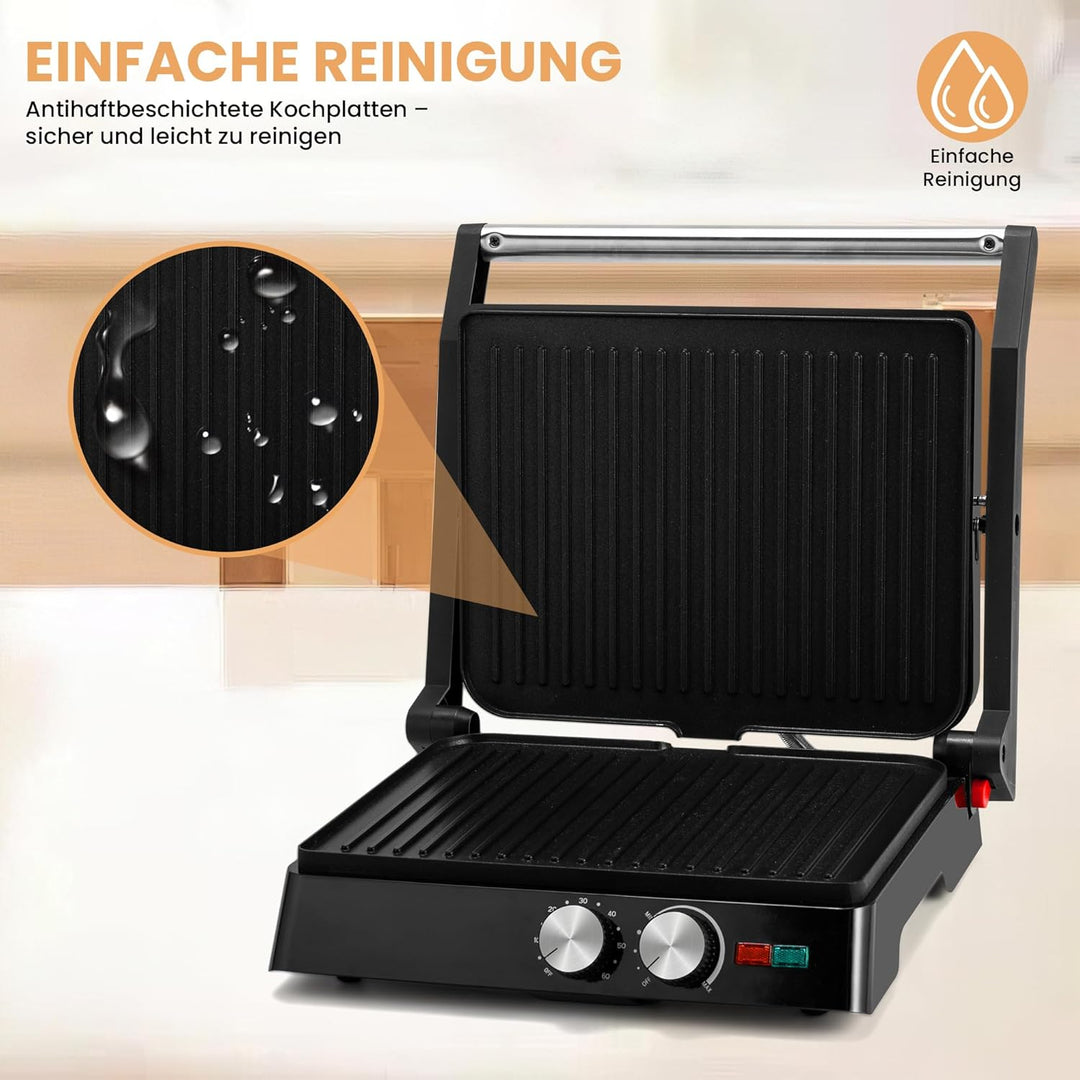 Pukomc Kontaktgrill, 1800W Contact Grill Plattengriller mit Antihaftbeschichtung, 60 Minuten Timer,