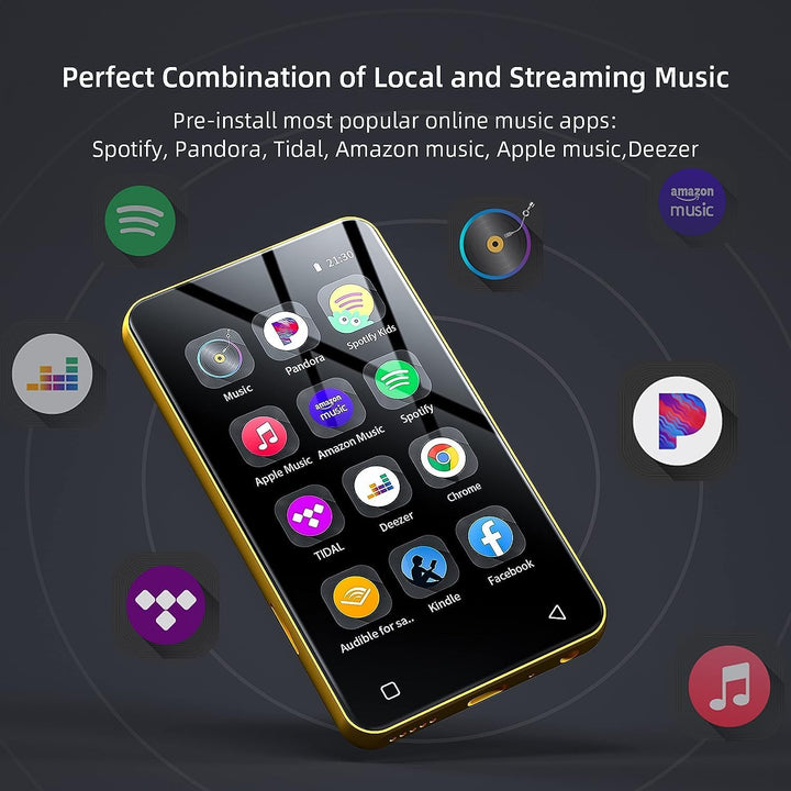MP3-Player mit Bluetooth und WLAN, 4"-Voll-Touchscreen MP4 - mit Spotify, Android-Streaming-Musikpla