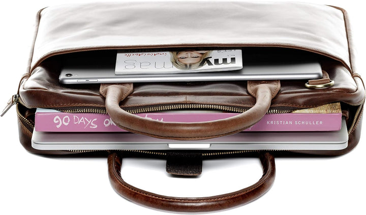 SID &amp; VAIN grosse Laptoptasche schmal echt Leder - 15 Zoll Laptop Business-Tasche BOSTON gross - Umh