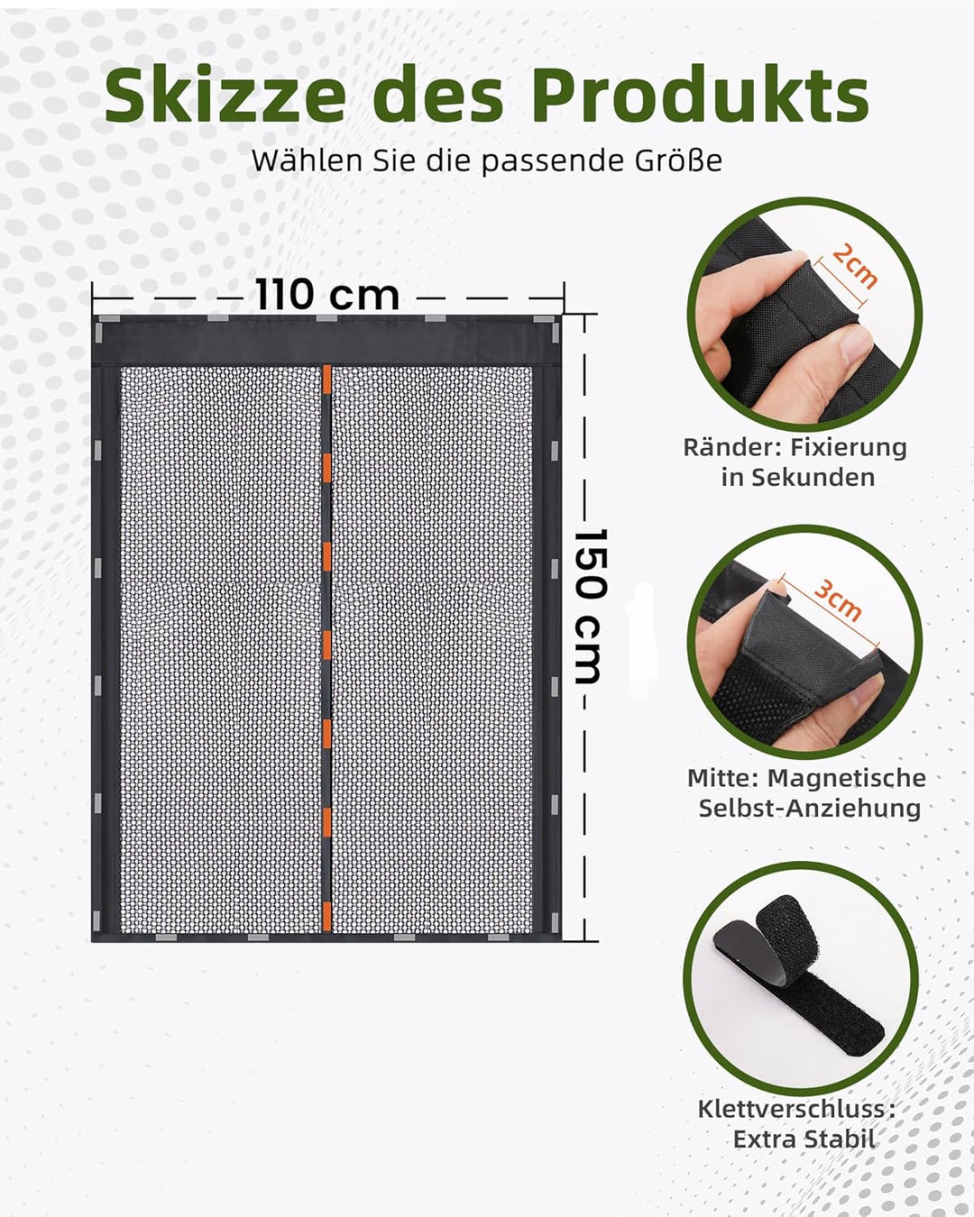 150x110cm Magnetische Van Insektennetze, Seitentür Moskitonetz mit Magnet Auto Fliegengitter mit Mit