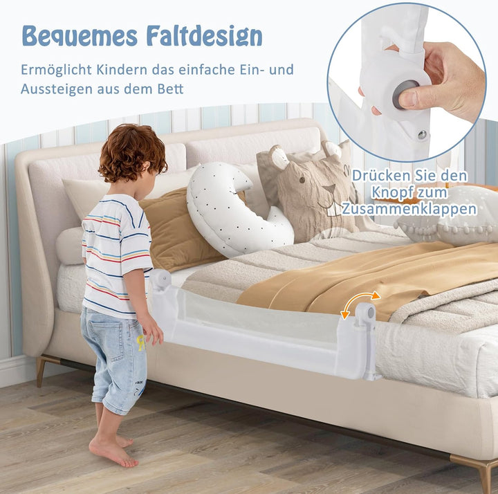 DREAMADE Bettgitter 150/120/105 cm, Kinderbettgitter Schutz, Kinderschutzgitter aus PP & Oxford, Bab