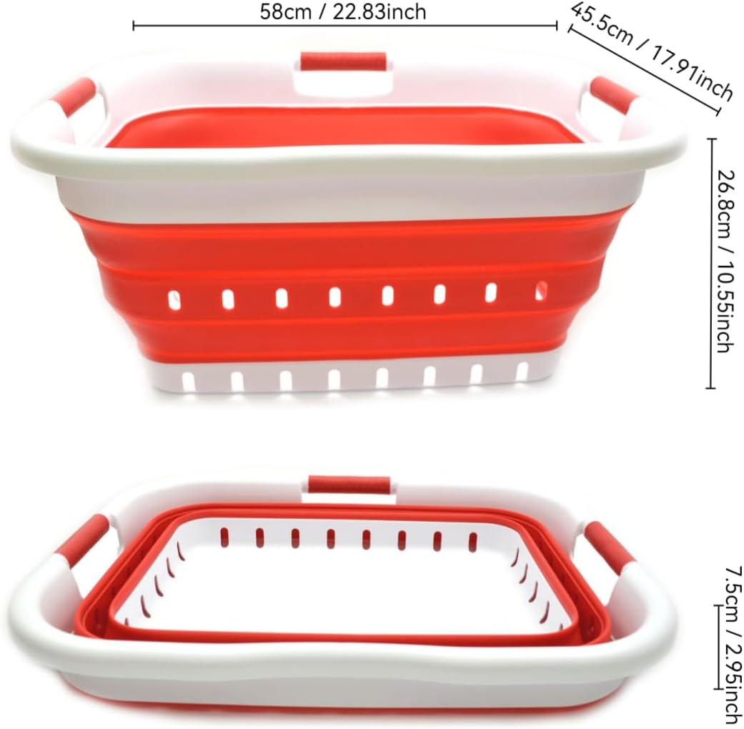 SAMMART 41L Collapsible 3 Handled Plastic Laundry Basket - Foldable Pop Up Storage Basket/Organizer