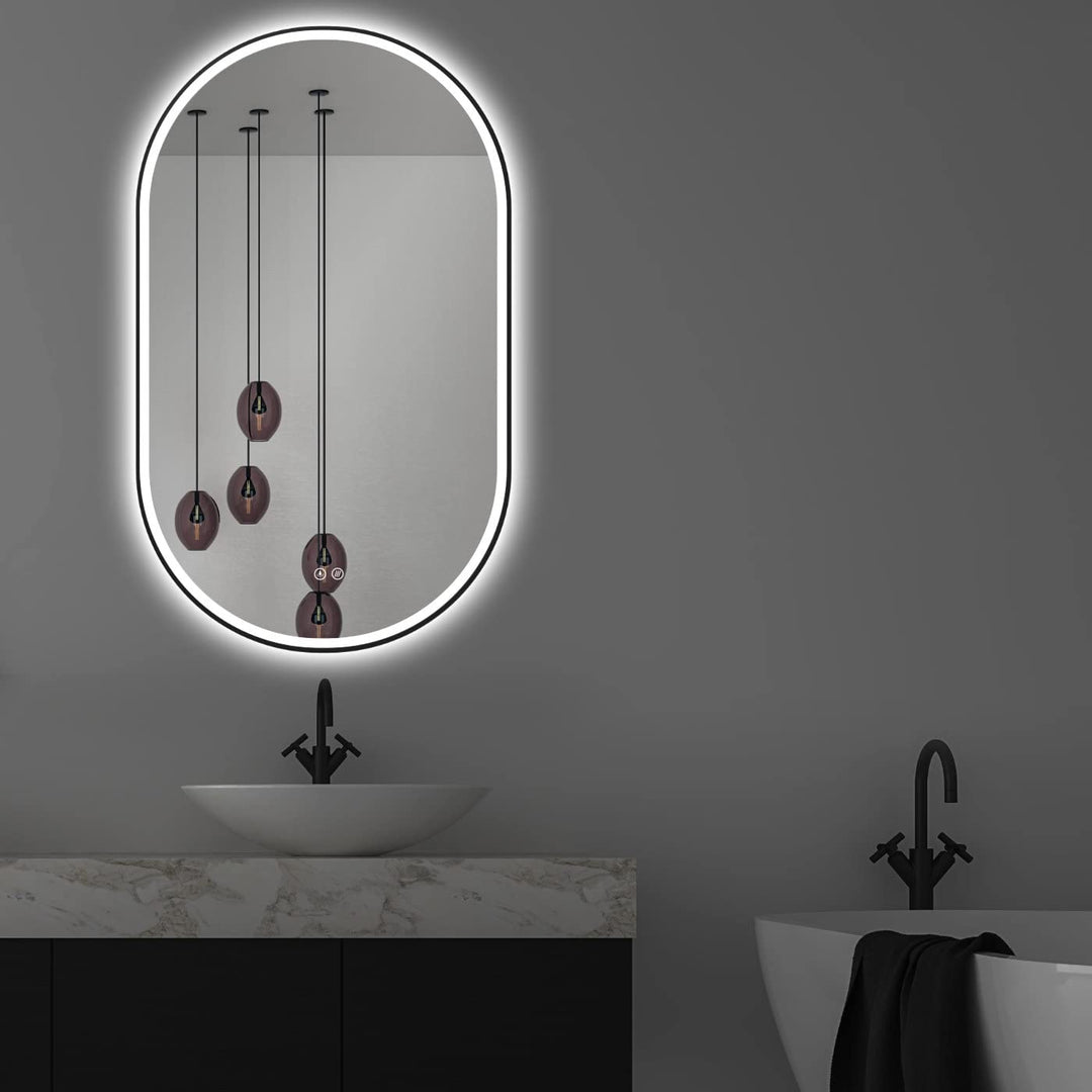 Apjeoy LED Badspiegel Oval 45 x 75 cm Wandspiegel Antibeschlage matt schwarz Metallrahmen Beleuchtun