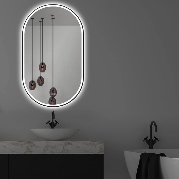 Apjeoy LED Badspiegel Oval 45 x 75 cm Wandspiegel Antibeschlage matt schwarz Metallrahmen Beleuchtun