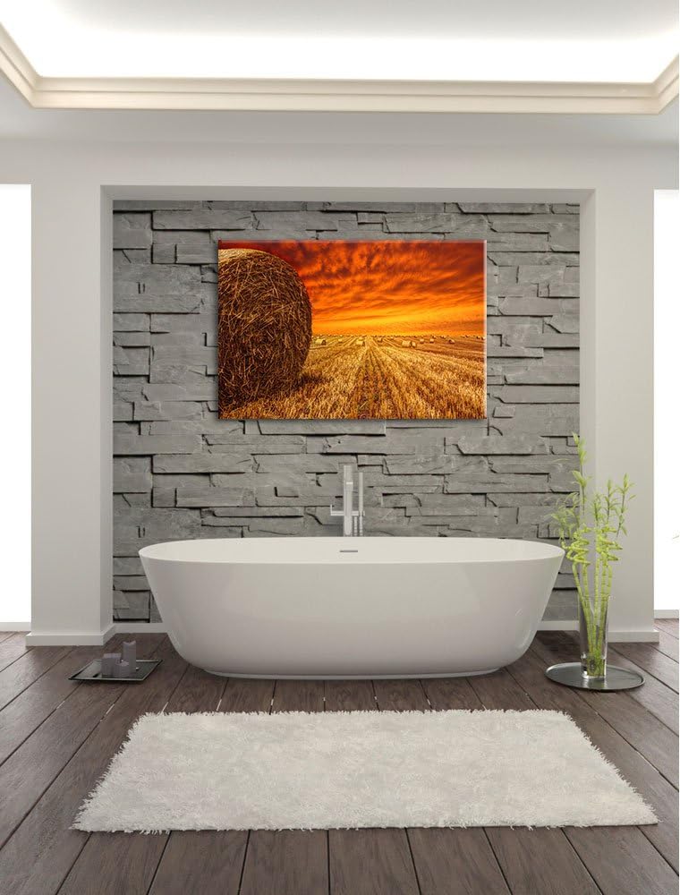Feld im Sonnenuntergang Format: 100x70 auf Leinwand, XXL riesige Bilder fertig gerahmt mit Keilrahme