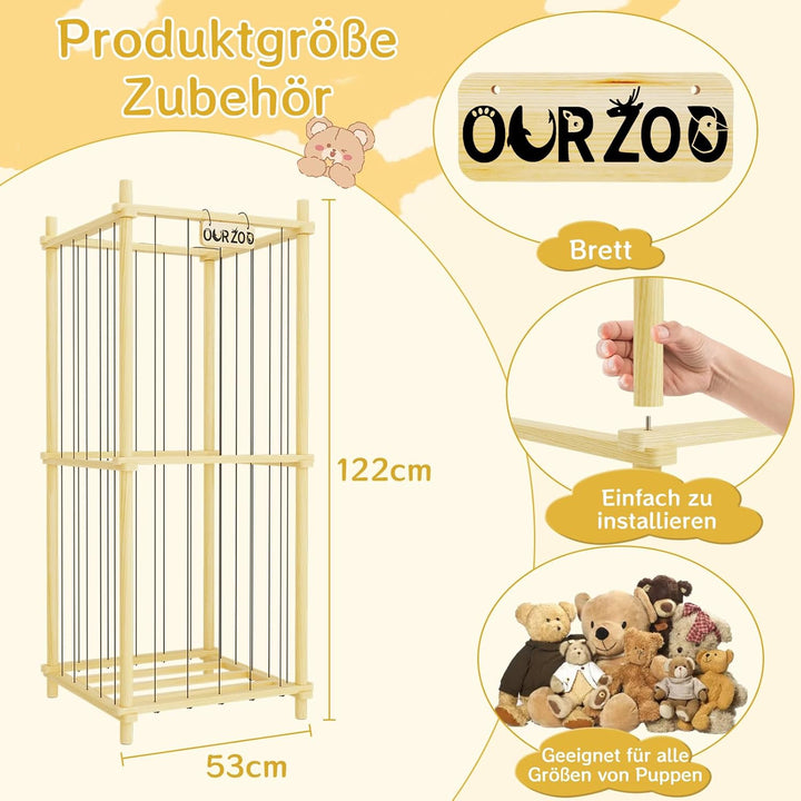 Kuscheltier Aufbewahrung Kinderzimmer, 122*53CM Holz Kinder Spielzeug Regal für Kuscheltiere, Stofft