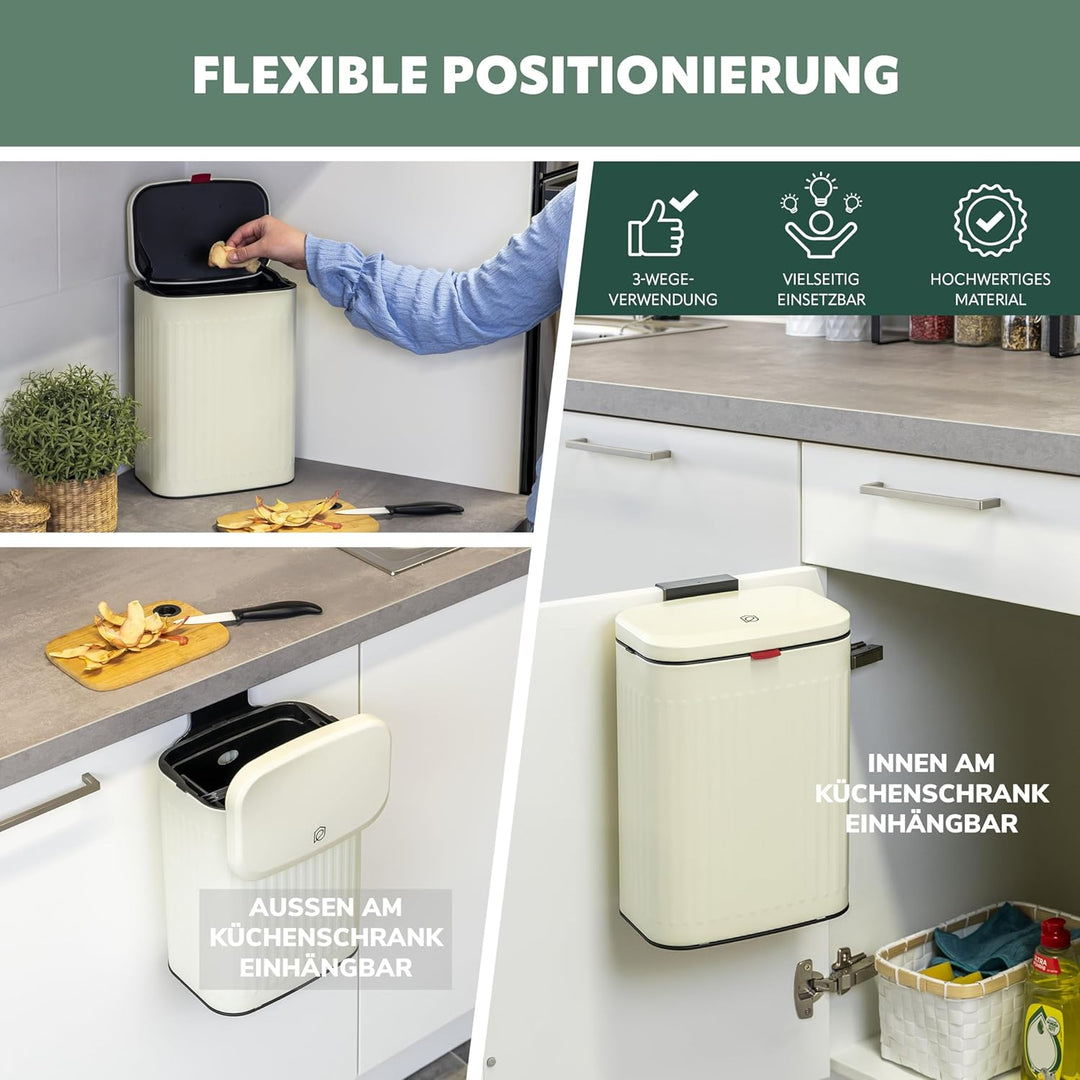 eluno grosser Abfalleimer, Küchenmülleimer mit Schiebedeckel zum Hängen, Stellen oder Kleben, 6 Lite