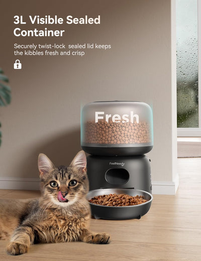 Futterautomat für Katze mit APP, 2.4G WiFi Katze Futterautomat, Bis zu 10 Mahlzeiten pro Tag, Warnun